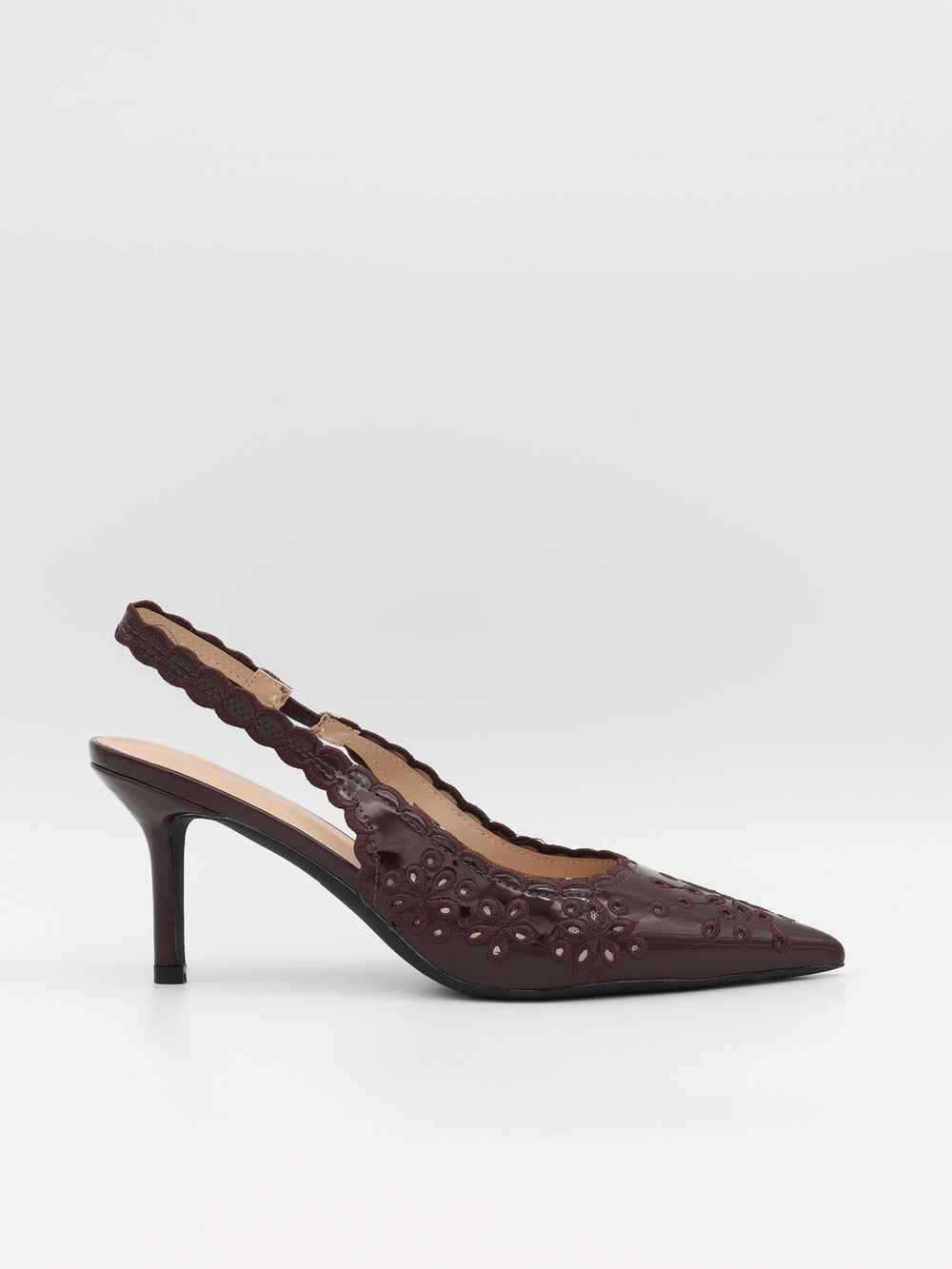 Ydun slingback hæle med detaljer - Mørkebrun