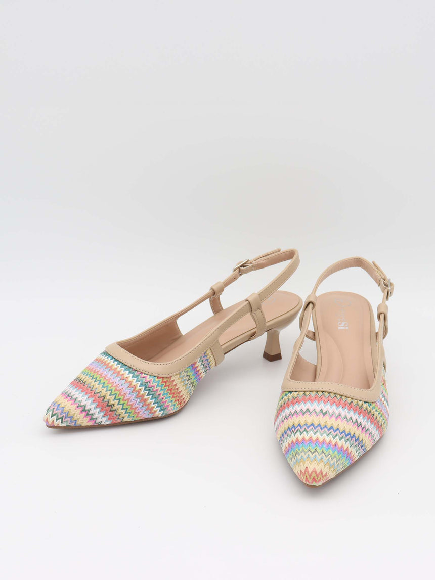 Fantella slingback hæle med mønster - Multifarvet