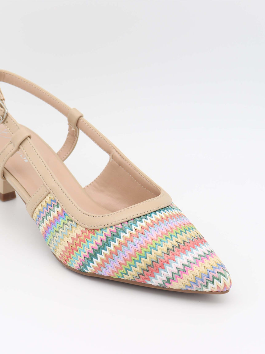 Fantella slingback hæle med mønster - Multifarvet