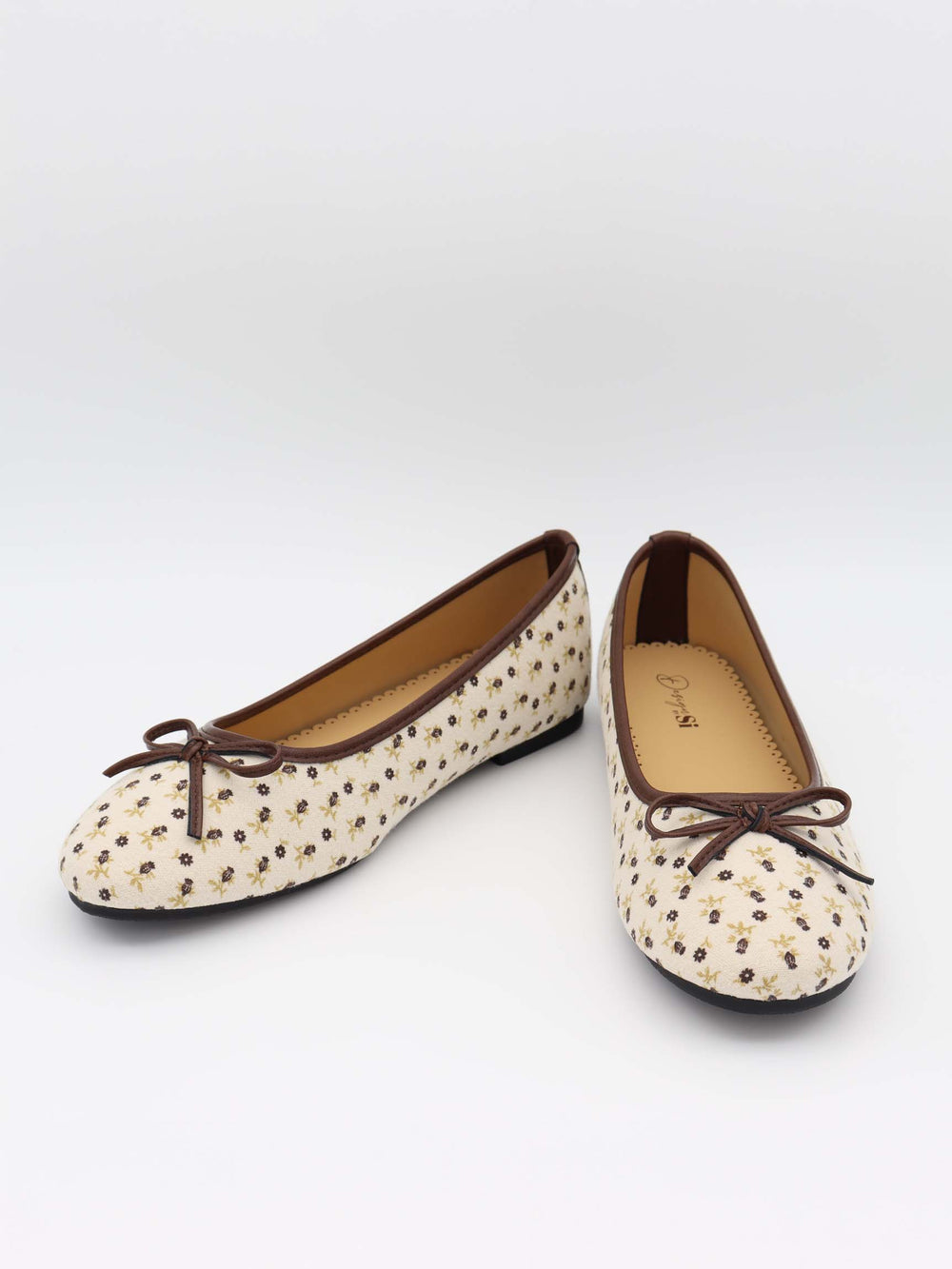 Zelia ballerina med blomster - Hvid/brun