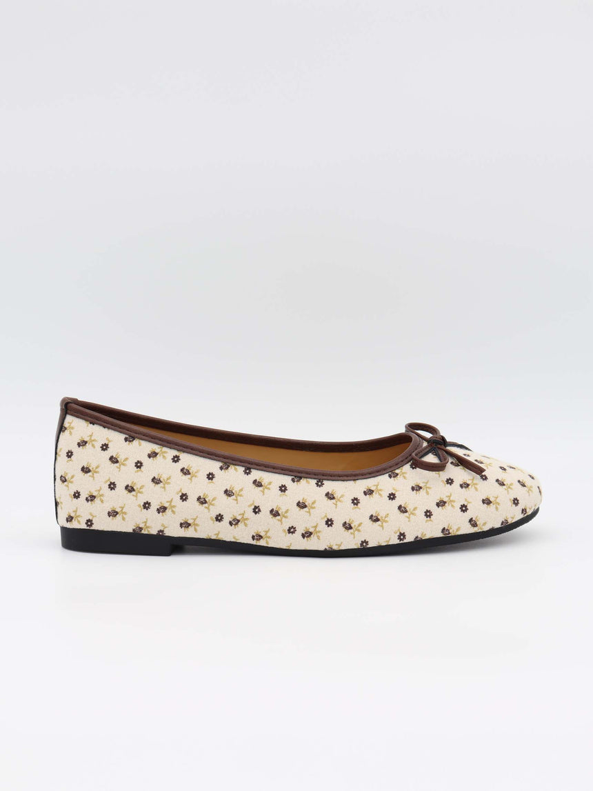 Zelia ballerina med blomster - Hvid/brun