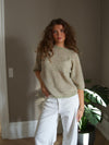Almina strikket t-shirt med striber - Grøn/beige