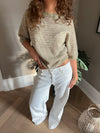 Almina strikket t-shirt med striber - Grøn/beige