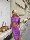 Tina cropped cardigan i pointelle - Lilla