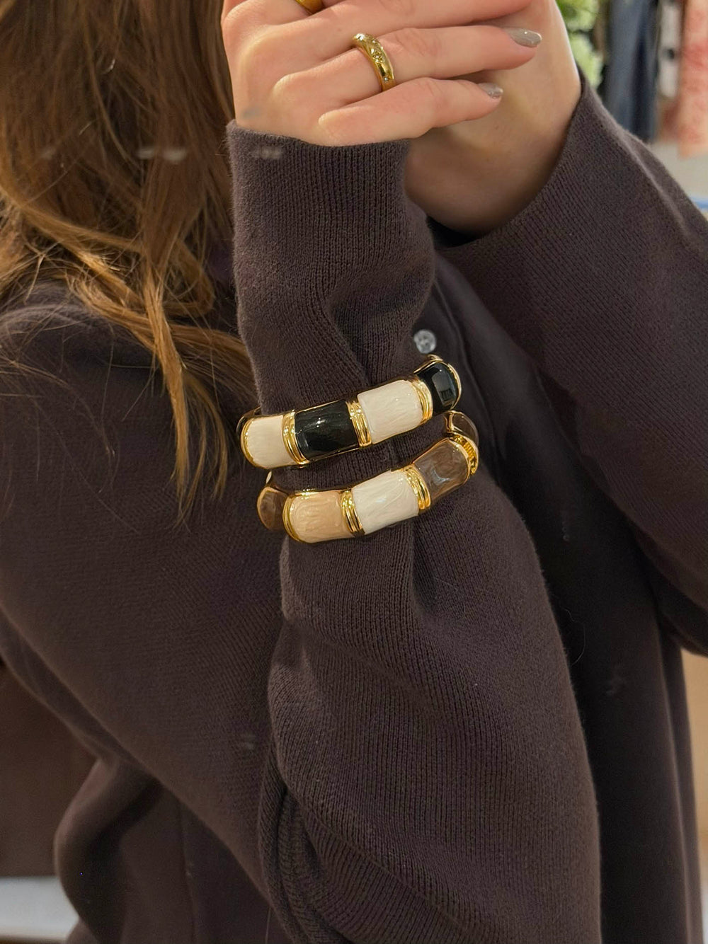 Ebony armbånd med striber - Sort/hvid