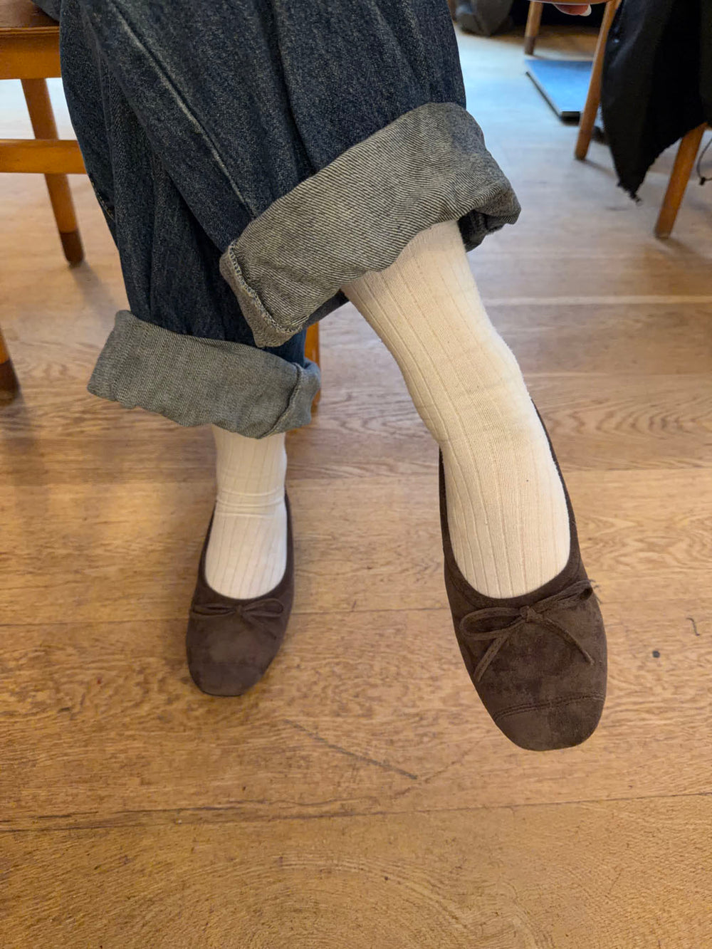 Gina ballerina i ruskind - Mørkebrun