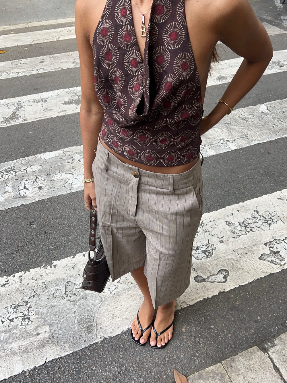 Nayaly bermudashorts med striber - Beige