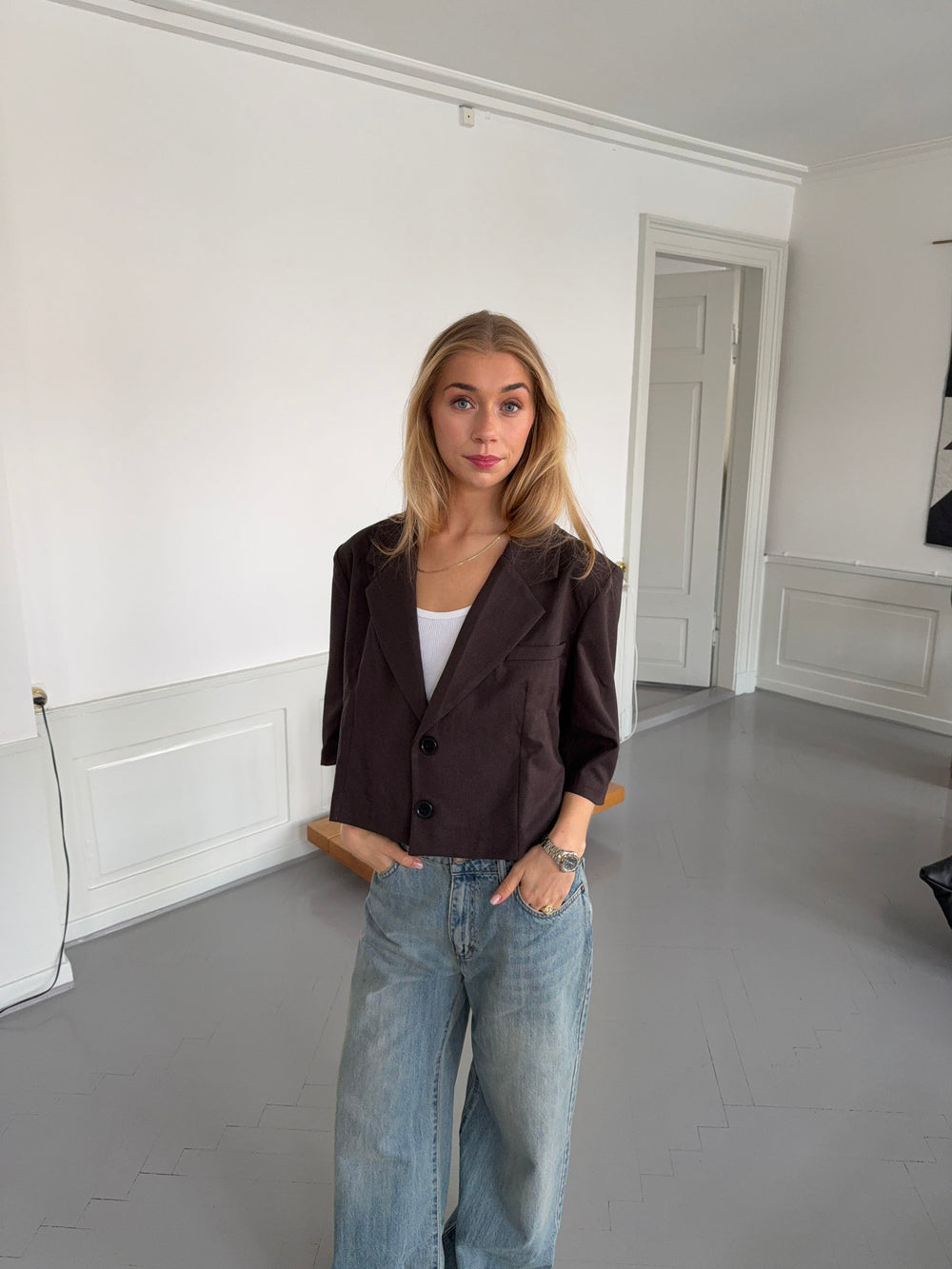 Carolyn cropped blazer - Brun