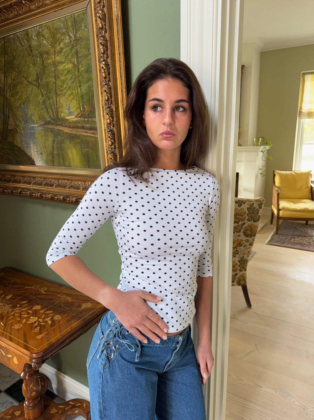 Deva bluse med prikker - Hvid/Sort