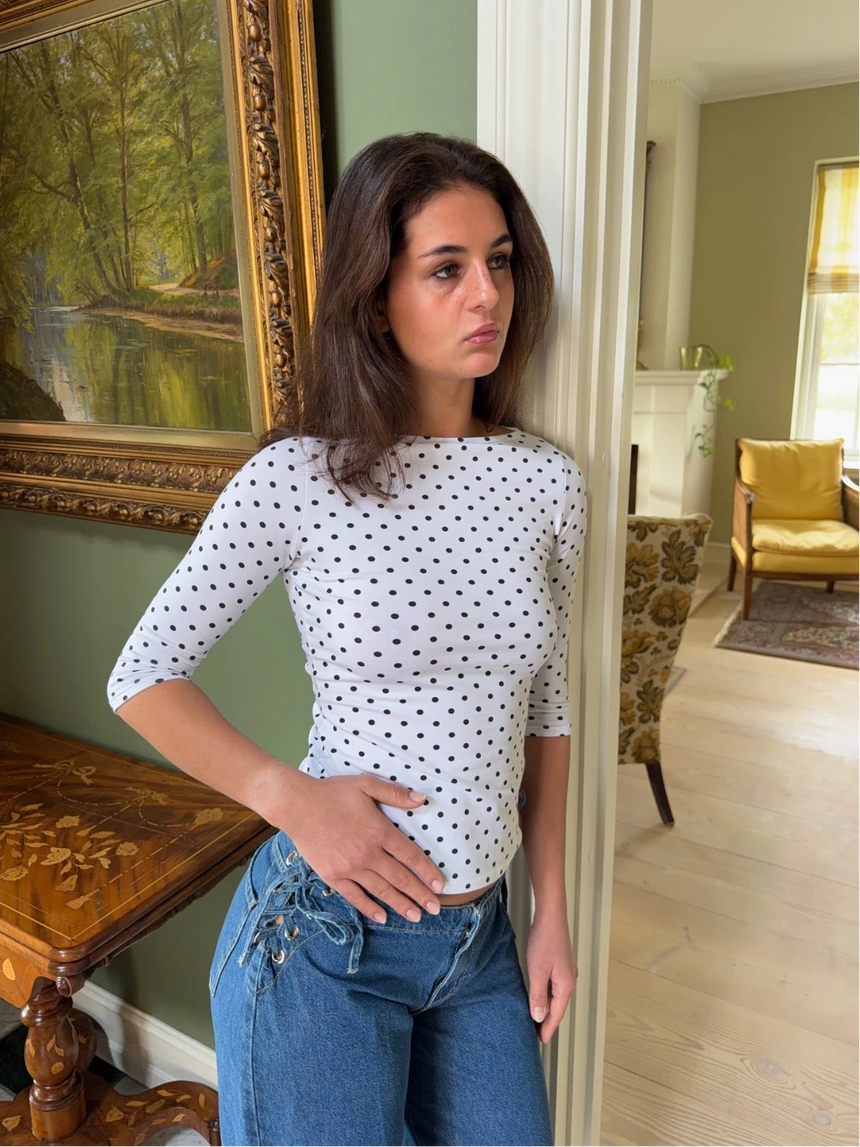 Deva bluse med prikker - Hvid/Sort