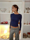 Amally langærmet bluse med broderede hjerter - Navy