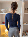 Amally langærmet bluse med broderede hjerter - Navy
