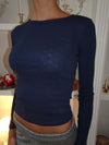 Amally langærmet bluse med broderede hjerter - Navy