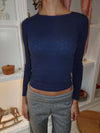 Amally langærmet bluse med broderede hjerter - Navy