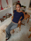 Amally langærmet bluse med broderede hjerter - Navy