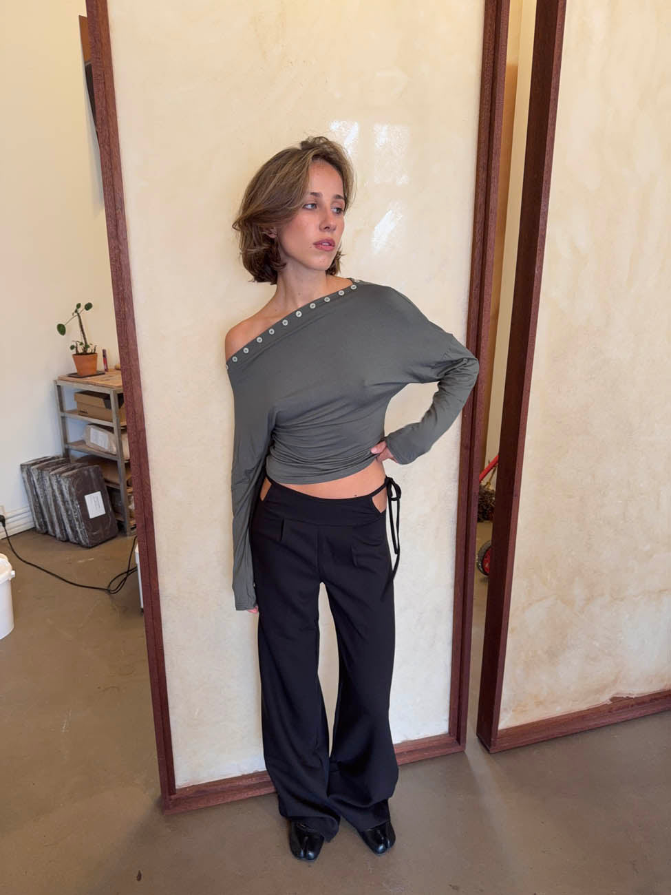Ukana bluse med knapper - Kaki