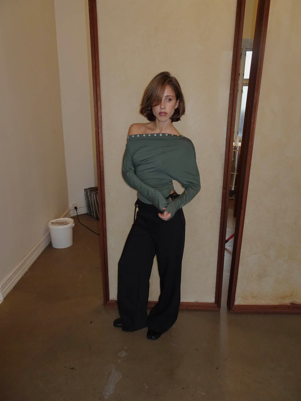 Ukana bluse med knapper - Kaki