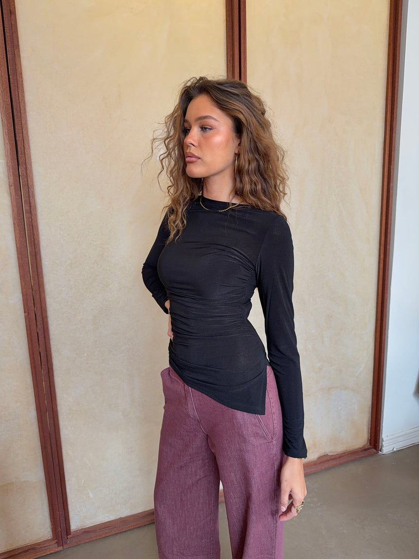 Florine bluse med lange ærmer - Sort