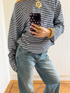Scandivv bluse med striber - Blå/brun