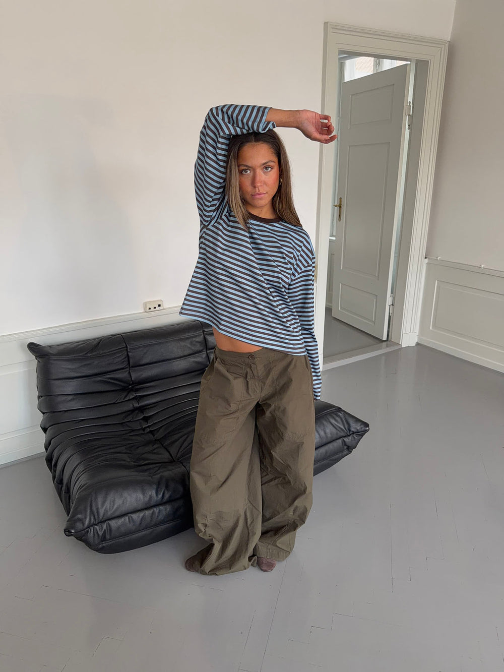 Lura bluse med striber - Blå/brun