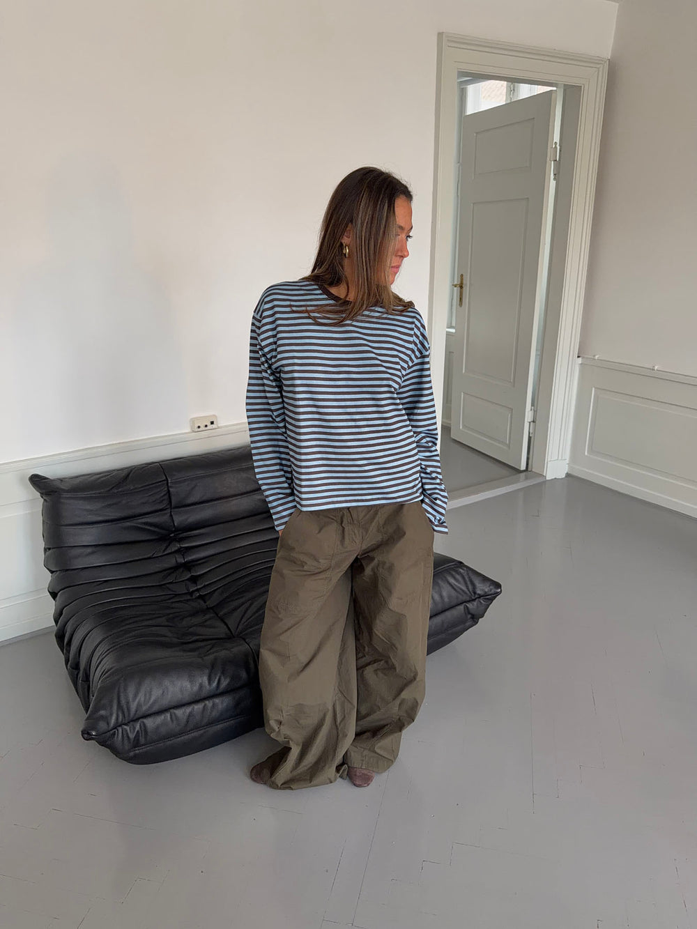 Lura bluse med striber - Blå/brun