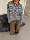 Lura bluse med striber - Blå/brun