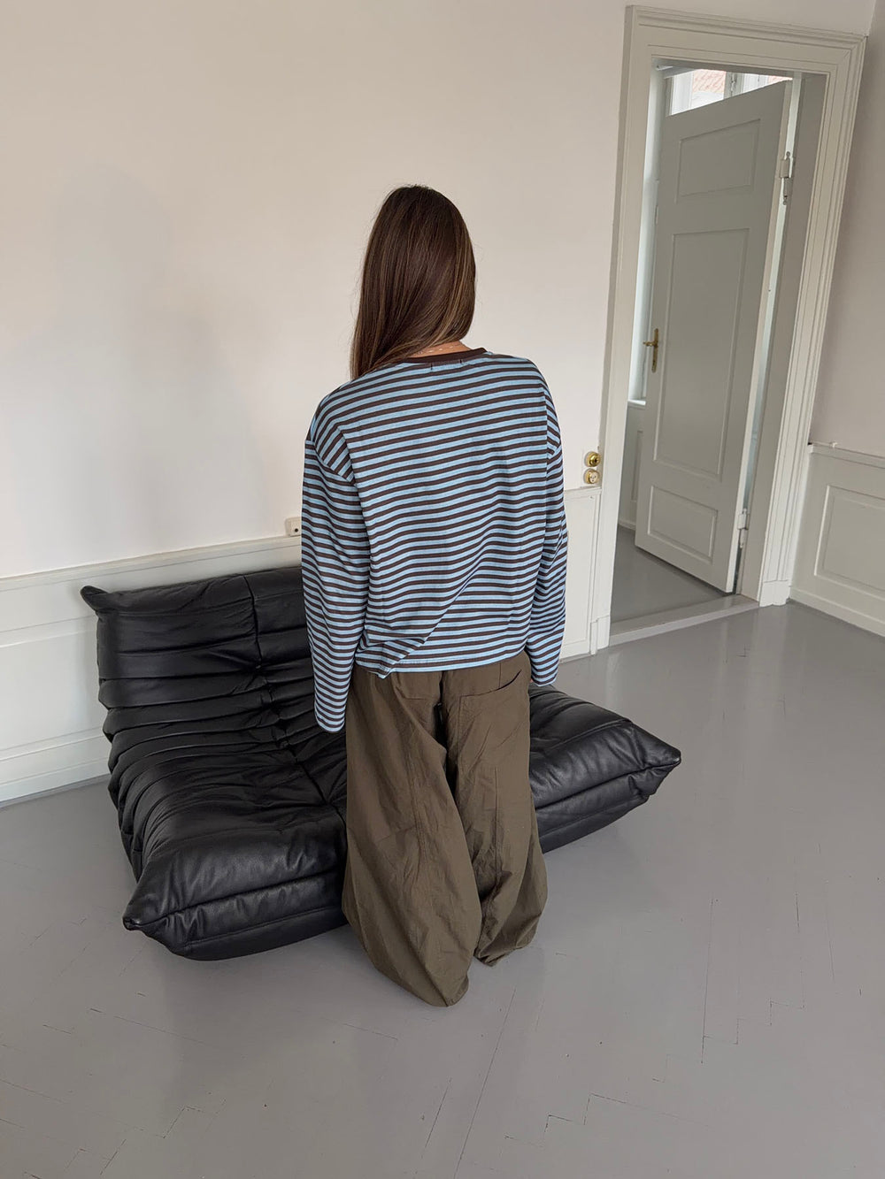Lura bluse med striber - Blå/brun
