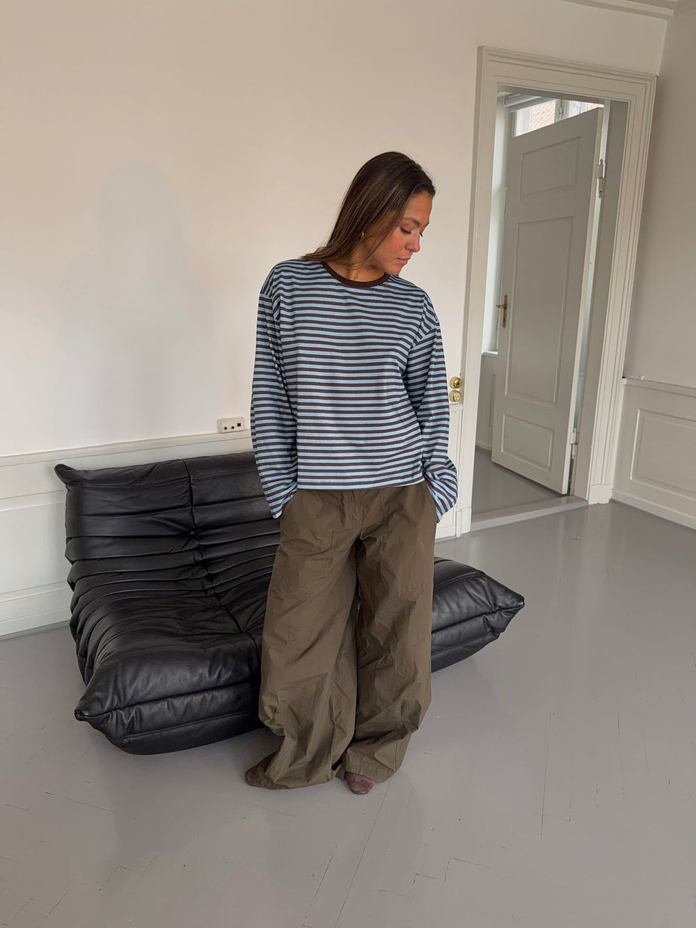 Lura bluse med striber - Blå/brun