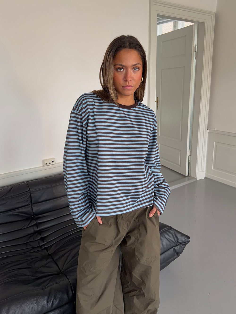 Lura bluse med striber - Blå/brun