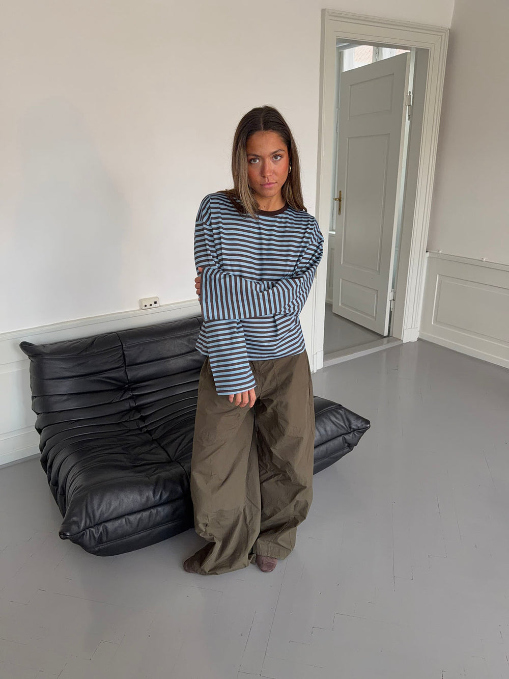 Lura bluse med striber - Blå/brun