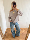 Scandivv bluse med striber - Taupe/hvid