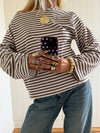 Scandivv bluse med striber - Taupe/hvid