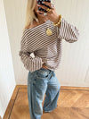 Scandivv bluse med striber - Taupe/hvid