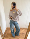 Scandivv bluse med striber - Taupe/hvid
