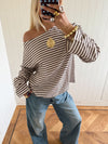 Scandivv bluse med striber - Taupe/hvid