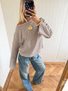 Scandivv bluse med striber - Taupe/hvid