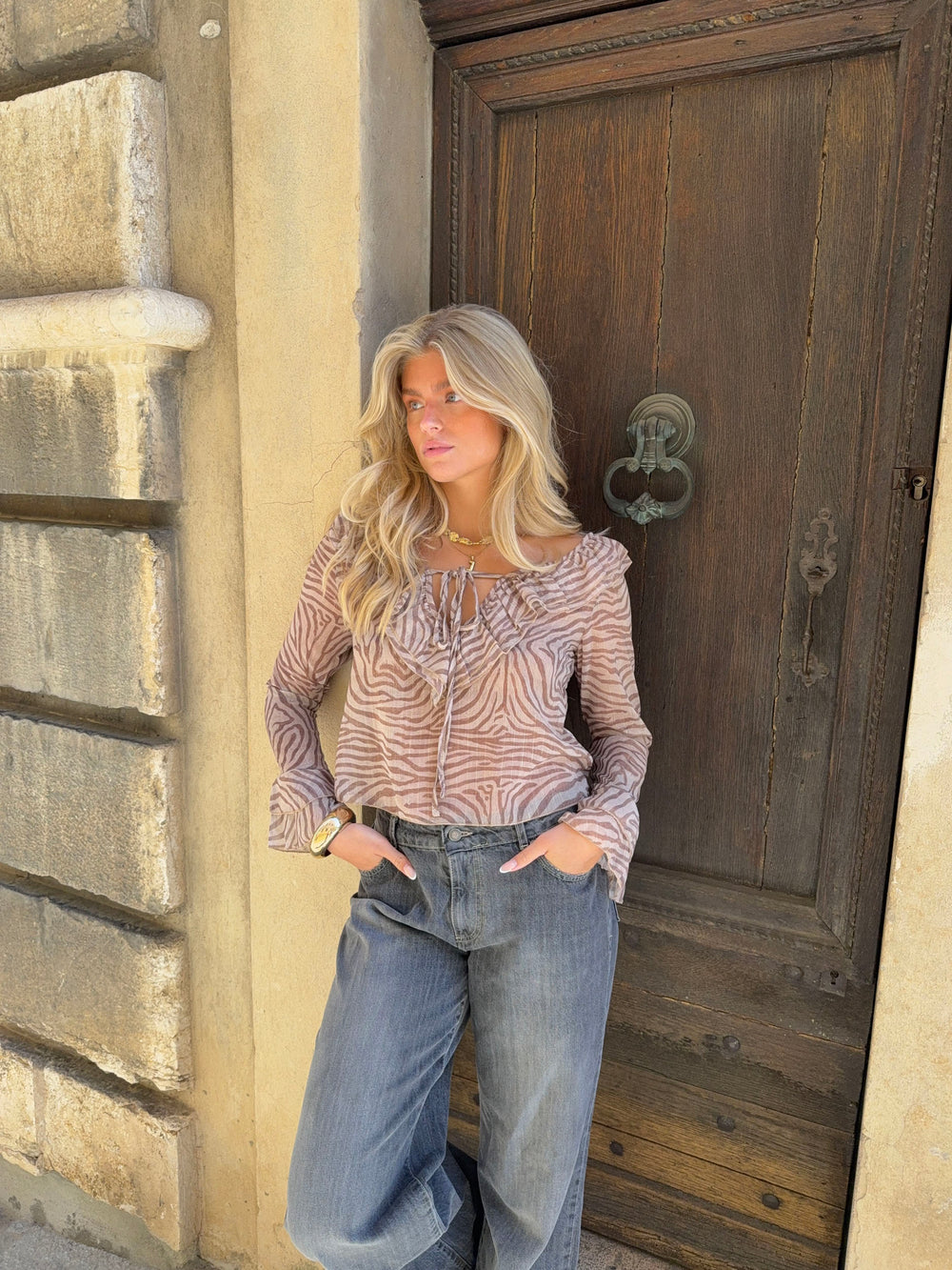 Capucine bluse med zebraprint - Brun