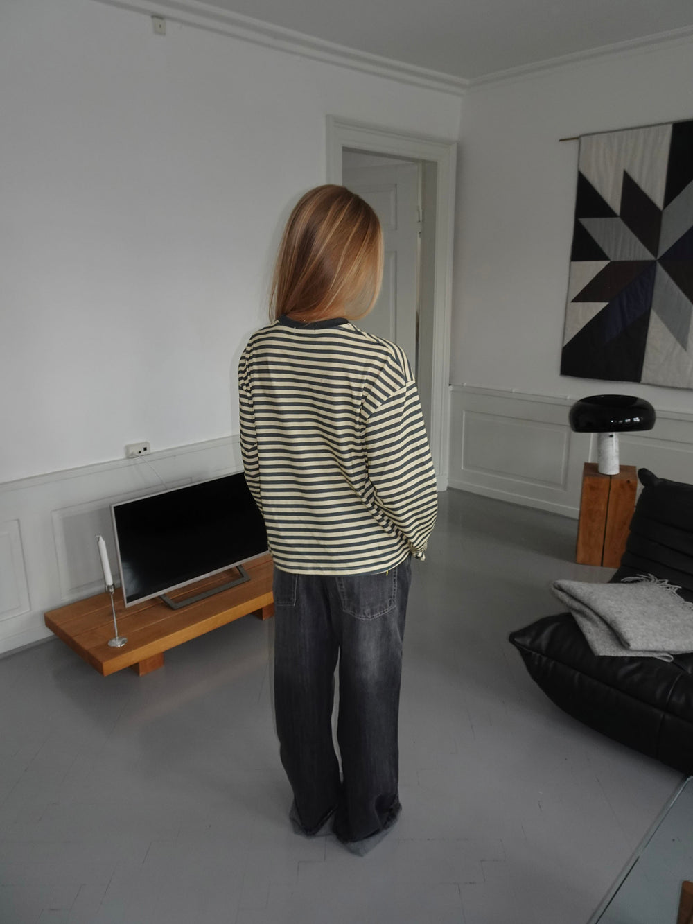 Lura bluse med striber - Gul/grå