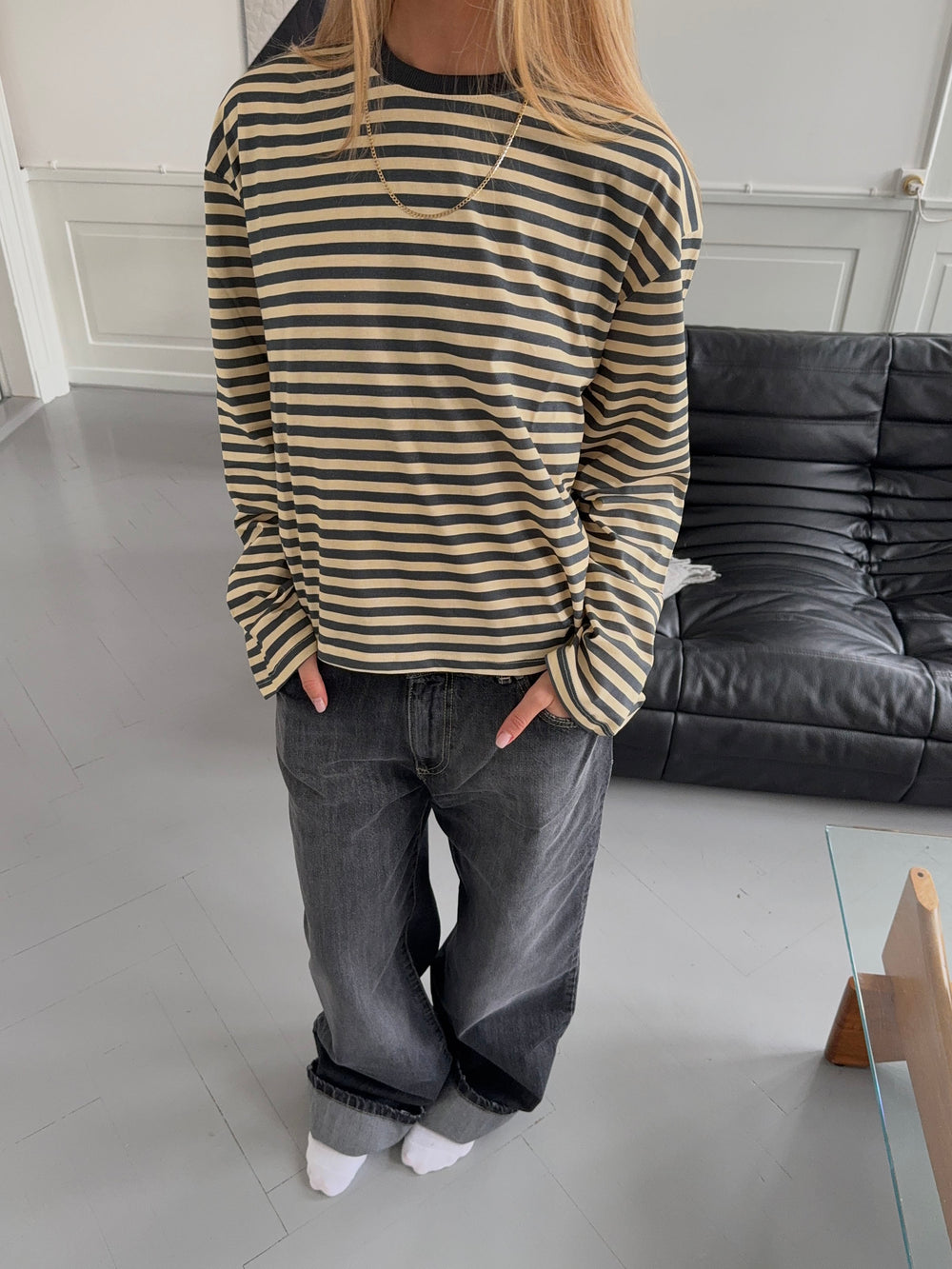 Lura bluse med striber - Gul/grå