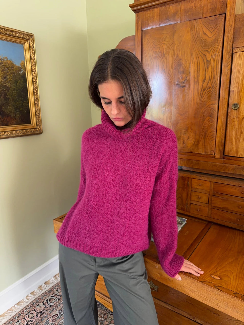 Idun striktrøje med turtleneck - Lilla