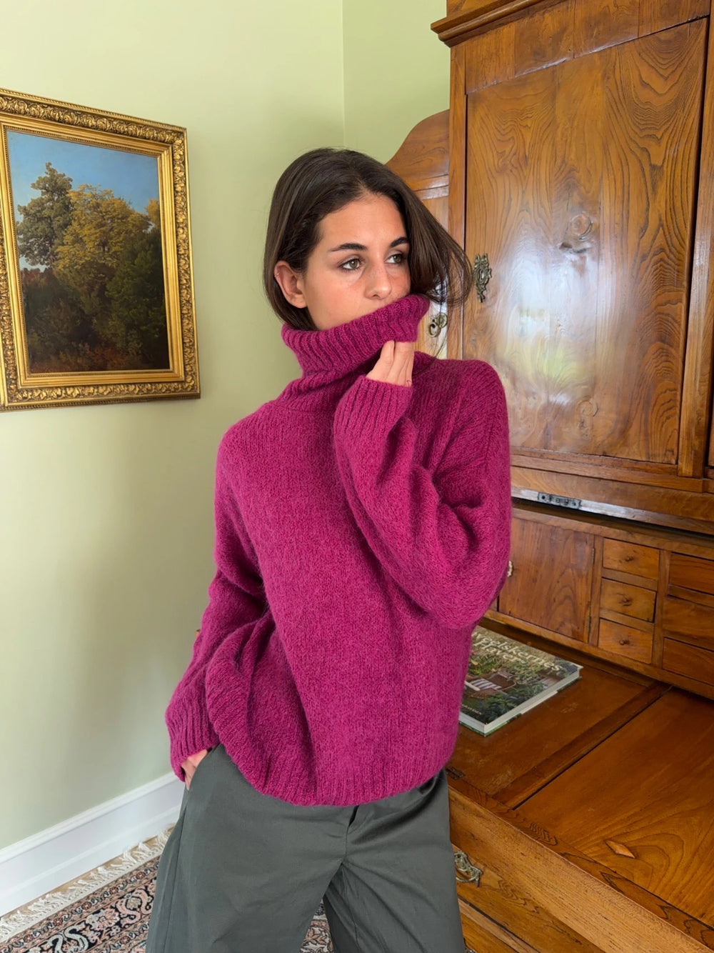 Idun striktrøje med turtleneck - Lilla