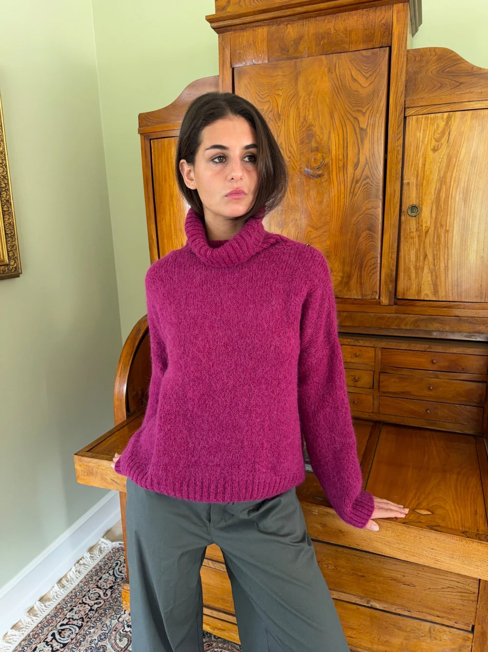 Idun striktrøje med turtleneck - Lilla