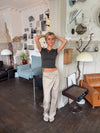 Lilyena bukser med asymmetrisk omslag - Beige