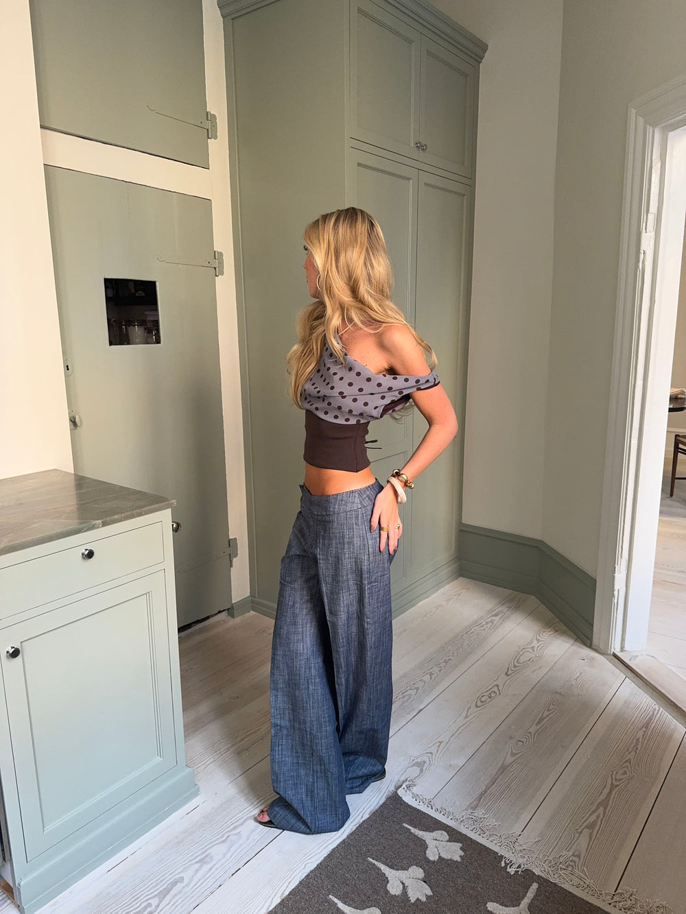 Izabelle bukser med bælte - Blå