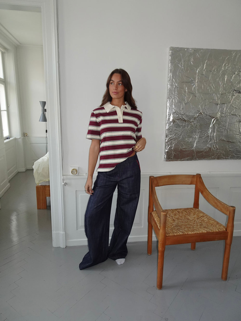 Astrid jeans med detaljer - Navy/rød