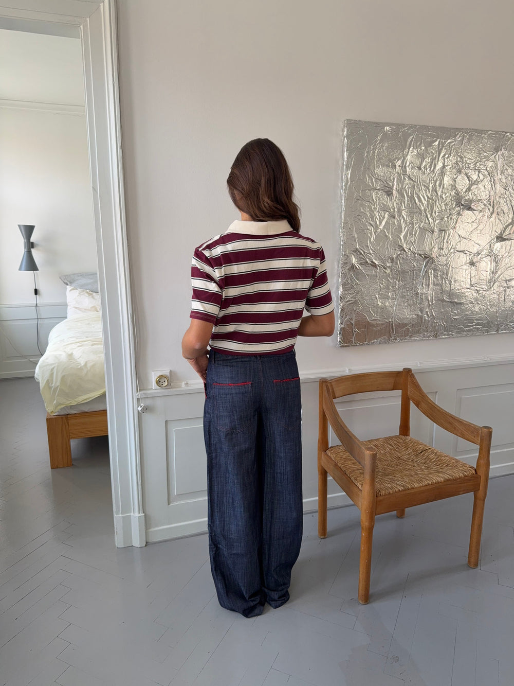 Astrid jeans med detaljer - Navy/rød