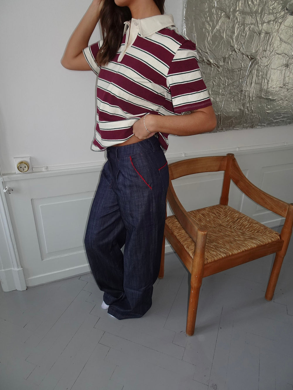 Astrid jeans med detaljer - Navy/rød