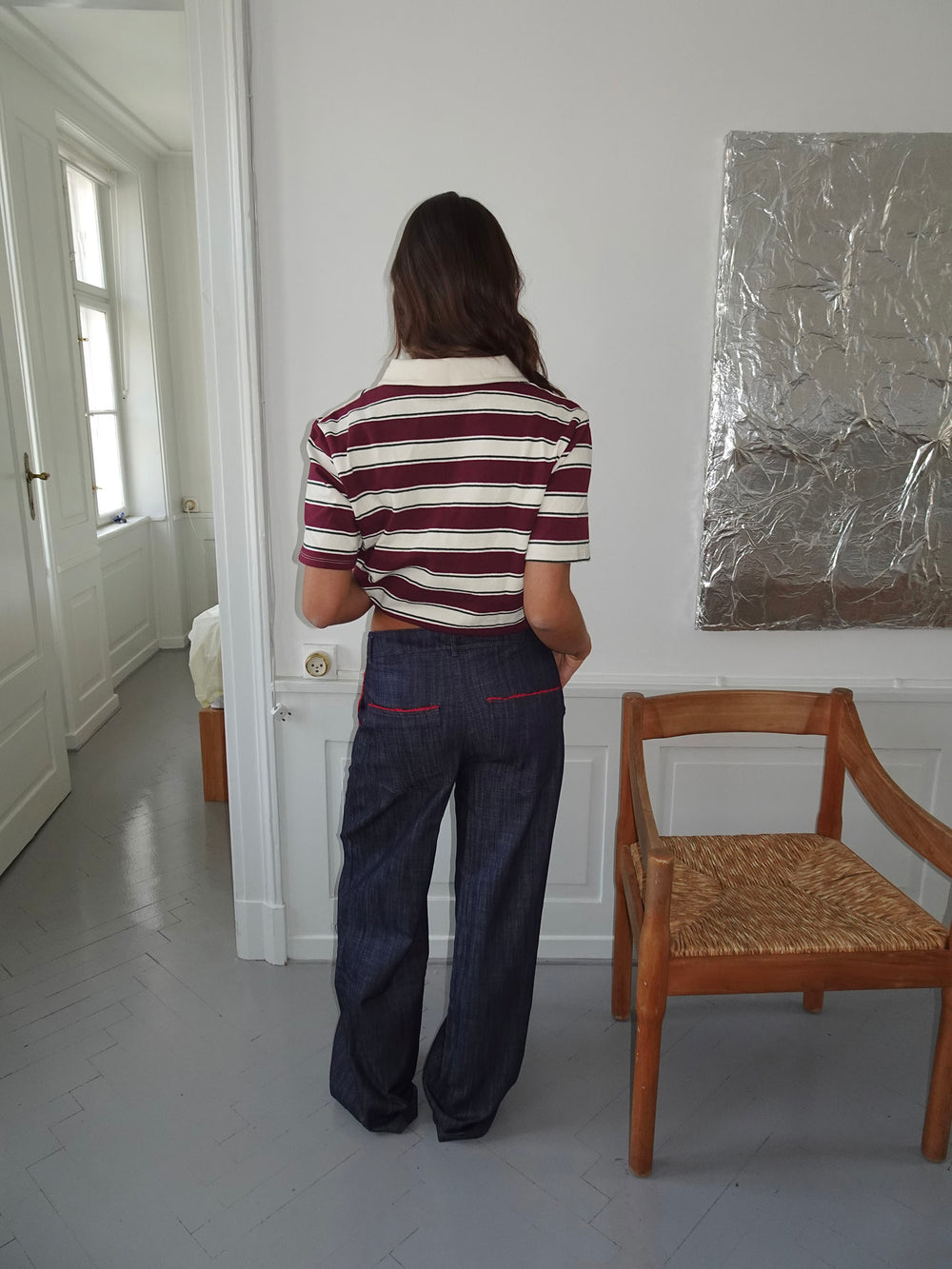 Astrid jeans med detaljer - Navy/rød