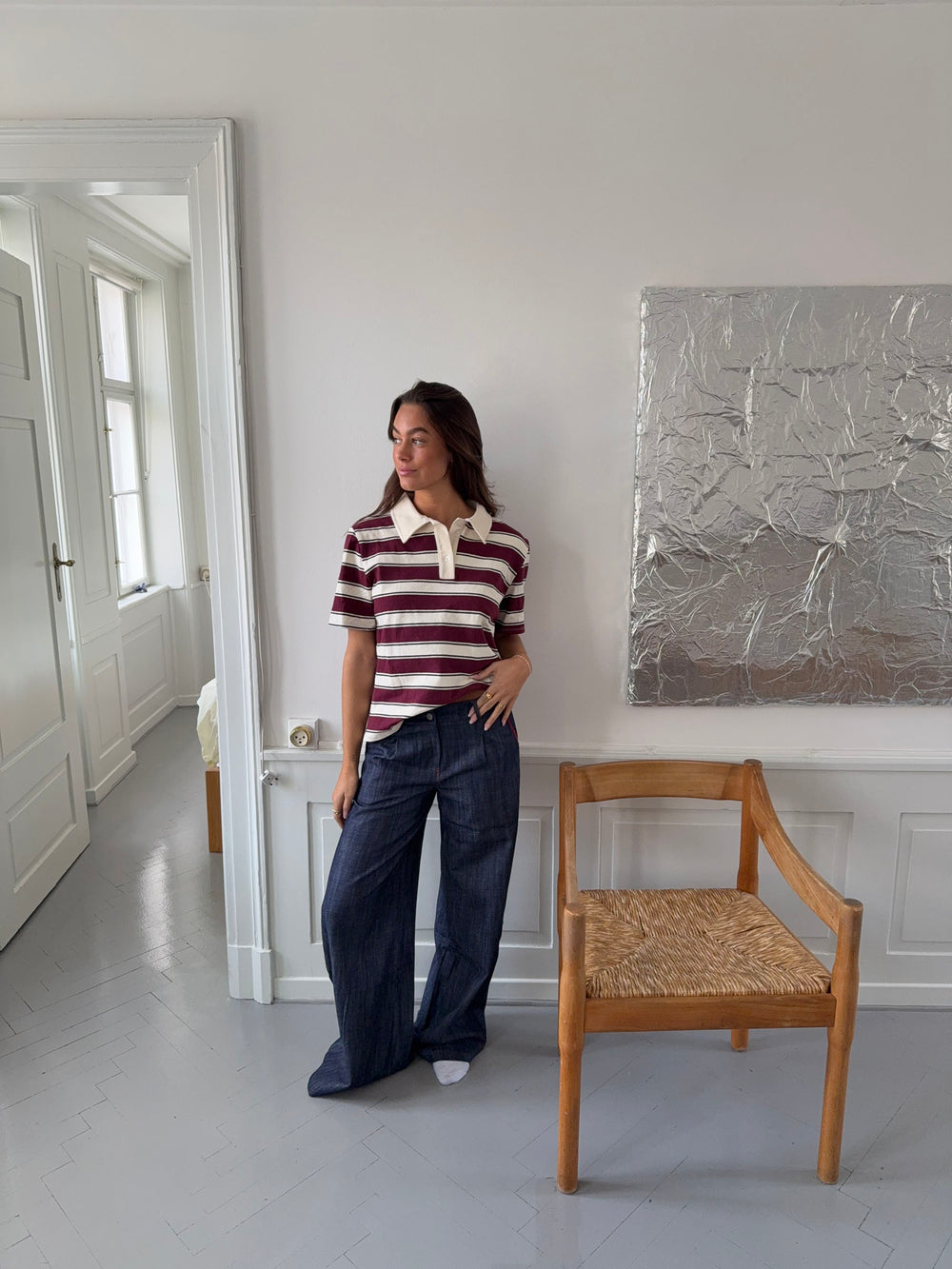Astrid jeans med detaljer - Navy/rød