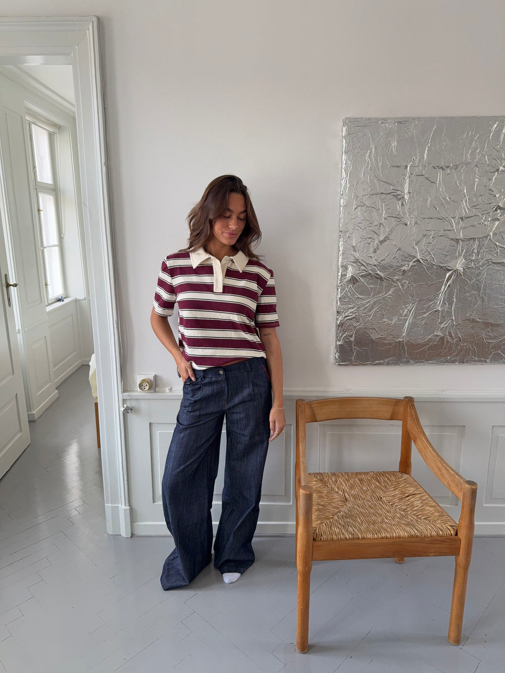 Astrid jeans med detaljer - Navy/rød